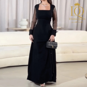 فستان اسود رقبه مربعة