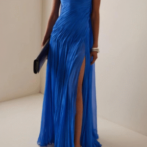 💙 فستان سهرة طويل شيفون – أزرق ملكي