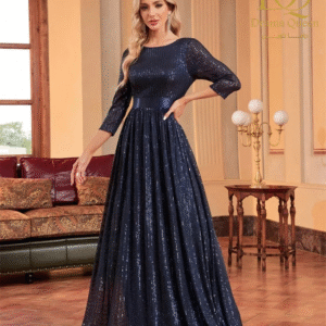 فستان كحلي بشريطة من الخصر