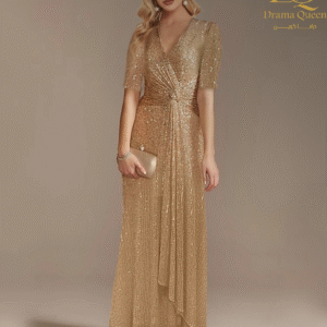 فستان نص كم لامع