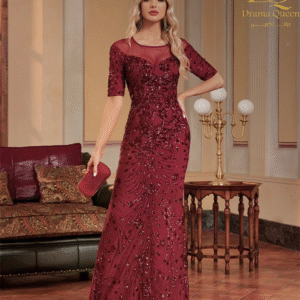 فستان عنابي مطرز